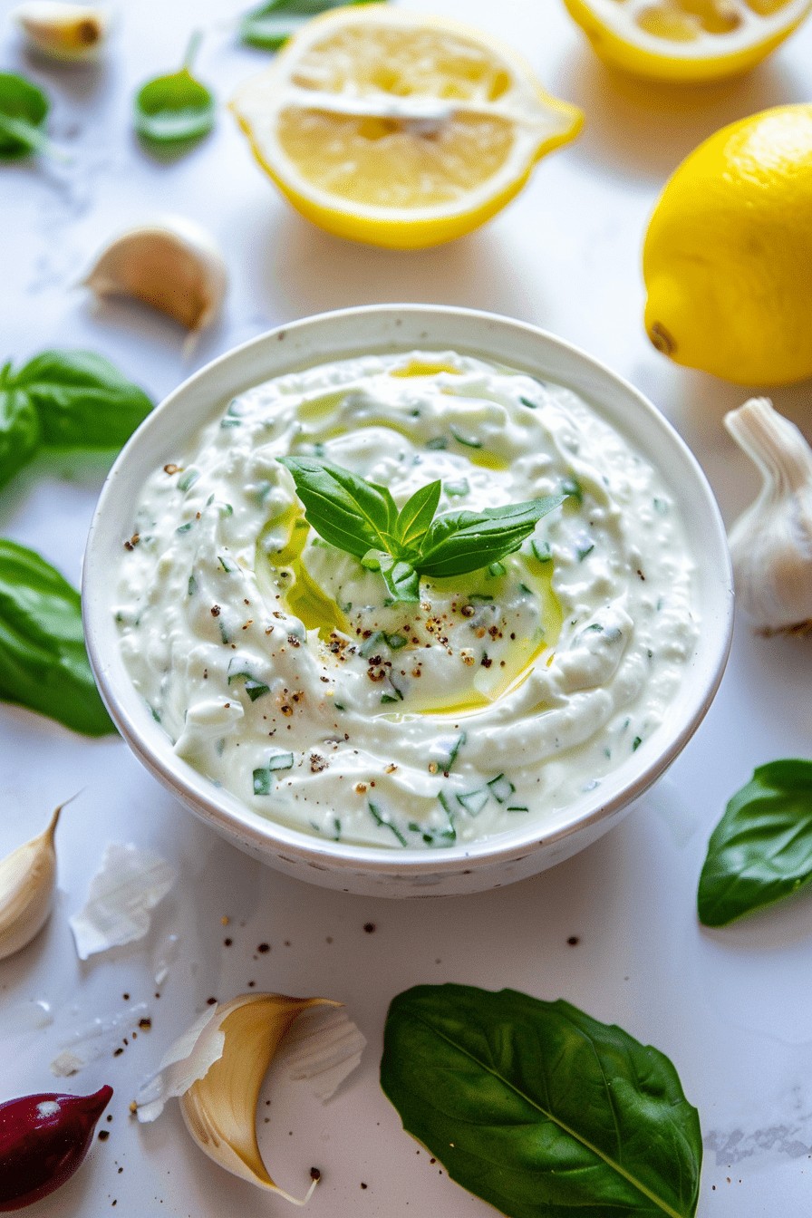 Sauce au yaourt, ail et basilic